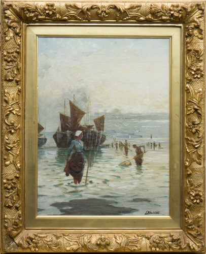 Lot 70 - F WALTERS, WOMEN WITH FISHING NETS oil on...
