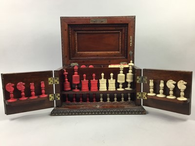 Lot 353 - A LATE 19TH CENTURY GAMES BOX AND ANOTHER SET OF DRAUGHTS