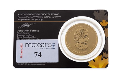 Lot 74 - A 2014 CANADIAN GOLD 200 DOLLAR COIN