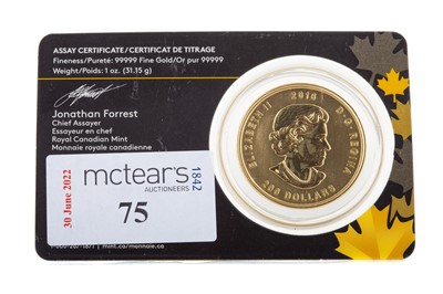 Lot 75 - THE 2016 CANADIAN GOLD 200 DOLLAR COIN