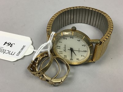 Lot 364 - A LOT OF THREE GOLD DRESS RINGS AND A WRIST WATCH