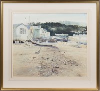 Lot 180 - * RICHARD THORN, BEACHED BOATS watercolour on...