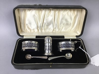 Lot 379 - A SILVER CHRISTENING SET AND A SILVER CONDIMENT SET