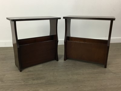 Lot 393 - A PAIR OF MAHOGANY MAGAZINE RACKS AND AN OCCASIONAL TABLE