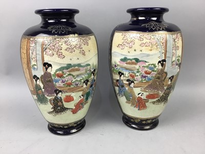 Lot 379 - A PAIR OF JAPANESE SATSUMA BALUSTER VASES