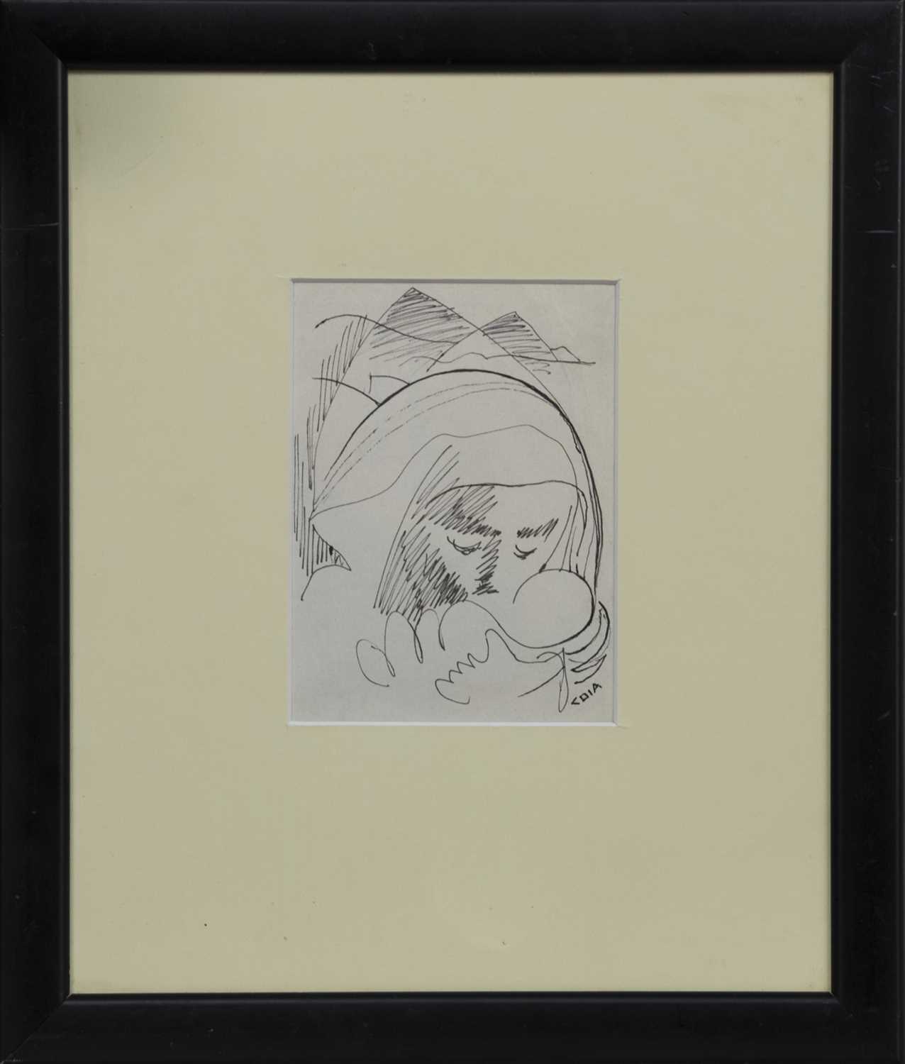 Lot 37 - MOTHER AND CHILD, AN INK BY EMILIO COIA