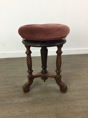 Lot 421 - A 20TH CENTURY REVOLVING PIANO STOOL AND TWO OTHER STOOLS