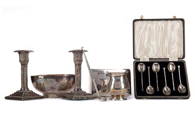 Lot 191 - A PAIR OF VICTORIAN SILVER CANDLESTICKS AND OTHER SILVER ITEMS