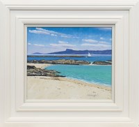 Lot 194 - FRANK COLCLOUGH, A VIEW OF EIGG FROM MORAR oil...