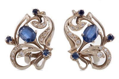 Lot 757 - A PAIR OF SAPPHIRE AND DIAMOND EARRINGS