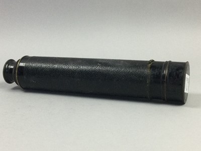 Lot 61 - A VINTAGE LACQUERED BRASS TELESCOPE, FOUNTAIN PENS, KUKRI AND DRESS BUTTONS