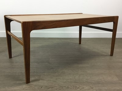 Lot 428 - A TEAK RECTANGULAR COFFEE TABLE AND NEST OF THREE TABLES