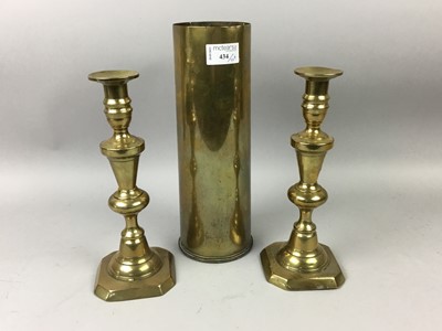 Lot 434 - A PAIR OF BRASS CANDLESTICKS AND OTHER ITEMS