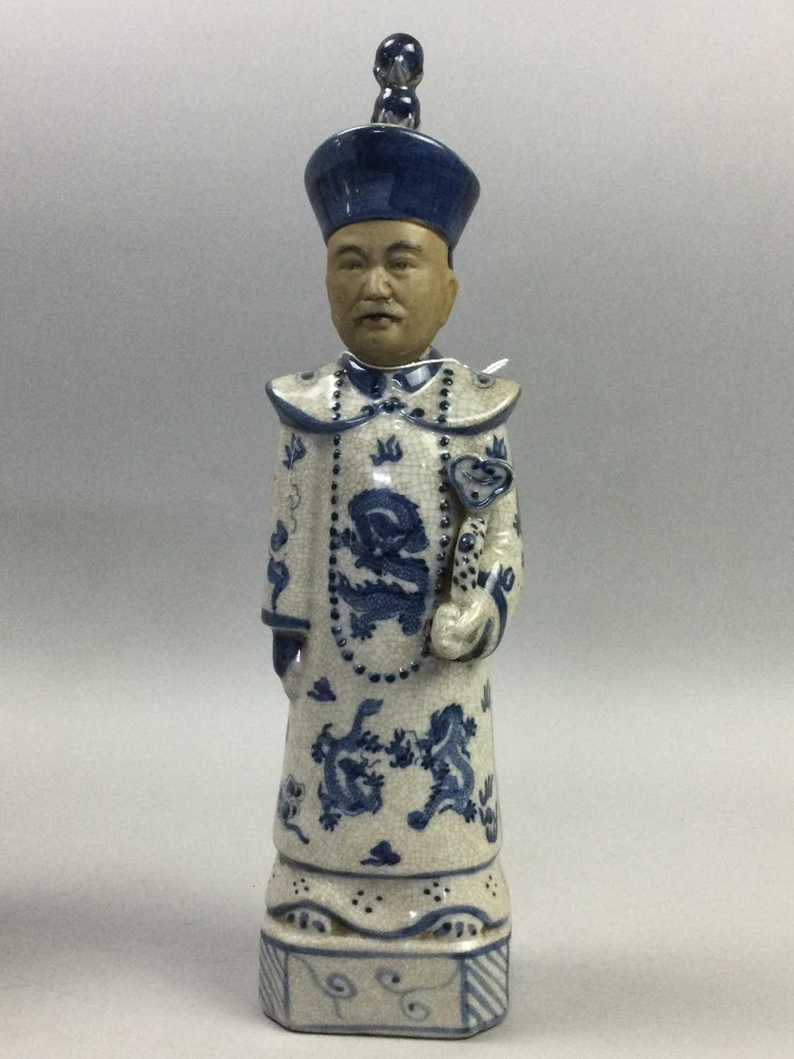 Lot 70 - A CHINESE CERAMIC FIGURE OF AN OFFICIAL AND TWO CHINESE VASES