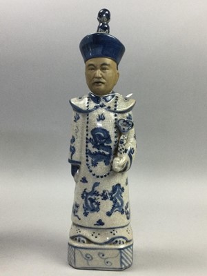 Lot 70 - A CHINESE CERAMIC FIGURE OF AN OFFICIAL AND TWO CHINESE VASES