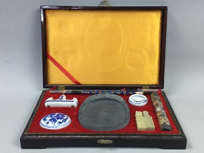 Lot 85 - A LOT OF TWO CASED CHINESE CALLIGRAPHY SETS AND OTHER OBJECTS