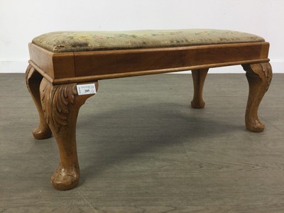 Lot 205 - A WALNUT FOOTSTOOL, NEST OF THREE TABLES AND COFFEE TABLE