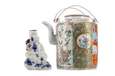 Lot 1195 - A MID 19TH CENTURY CHINESE ROSE MEDALLION TEAPOT AND A SPILL VASE