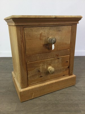 Lot 219 - A PINE TWO DOOR BEDSIDE CHEST, BEDROOM CHAIR AND DRESSING STOOL