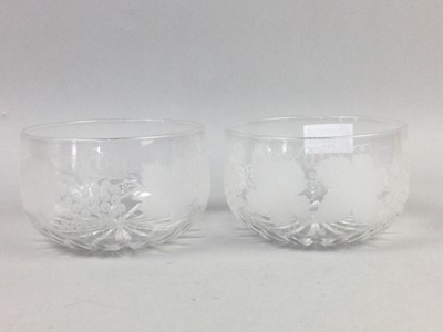 Lot 215 - A SET OF FOUR CUT GLASS BOWLS WITH OTHER CRYSTAL AND GLASS WARE