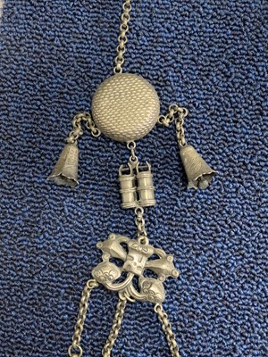 Lot 1192 - A CHINESE WHITE METAL CHATELAINE