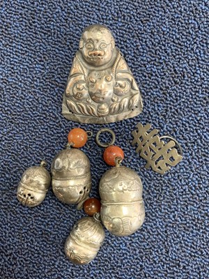 Lot 1192 - A CHINESE WHITE METAL CHATELAINE