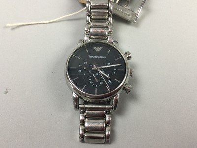 Lot 82 - A GENT'S ARMANI STAINLESS STEEL WRIST WATCH AND ANOTHER WATCH