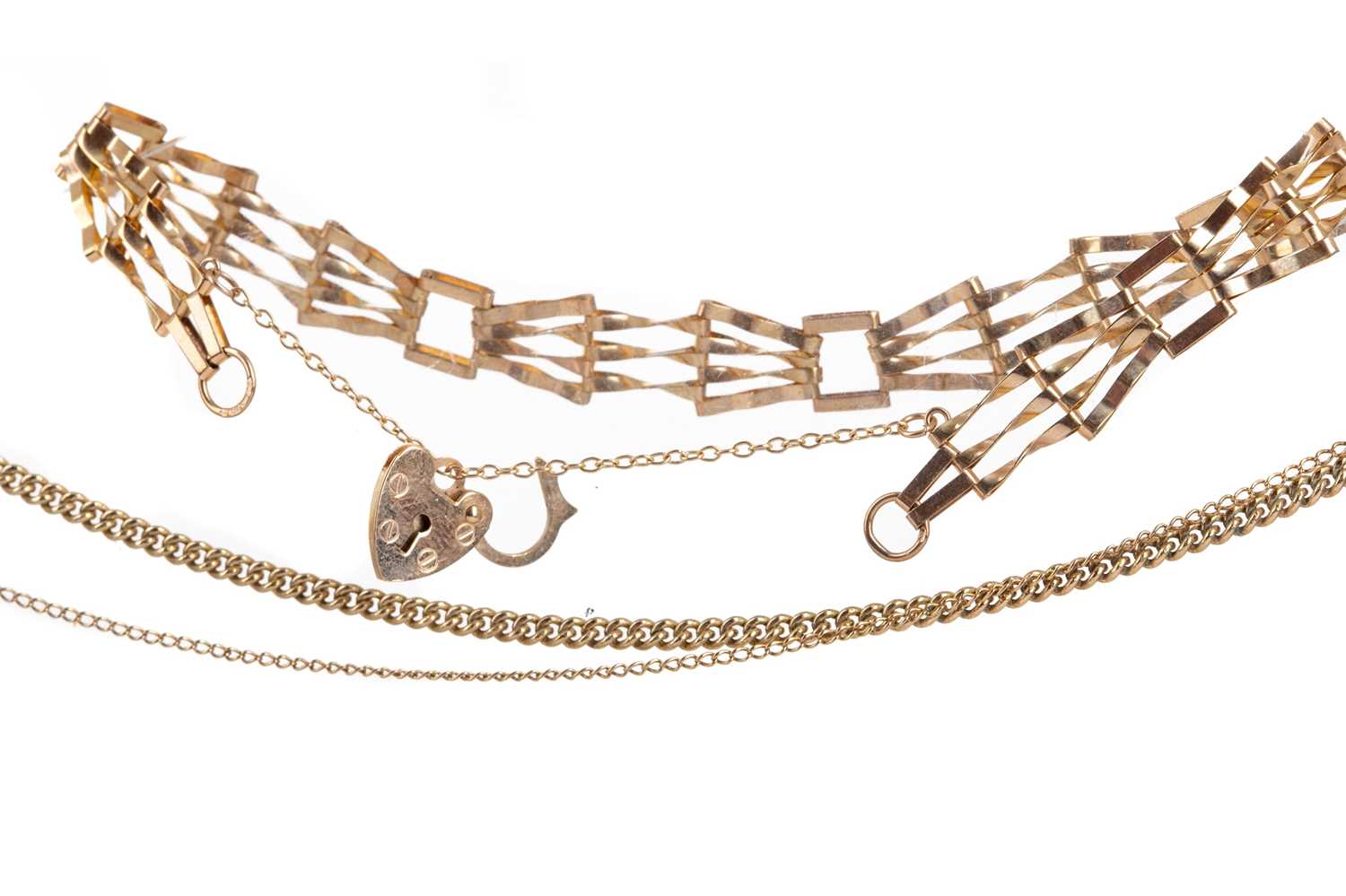 Lot 411 - TWO CHAINS AND A BRACELET