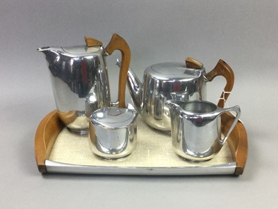 Lot 162 - A PICQUOT WARE FOUR PIECE TEA SERVICE ON TRAY