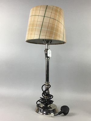 Lot 52 - A CHROMED TABLE LAMP BY COACH HOUSE FURNITURE, AND ANOTHER TABLE LAMP