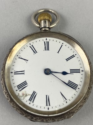 Lot 152 - A GOLD FOB WATCH AND TWO SILVER FOB WATCHES