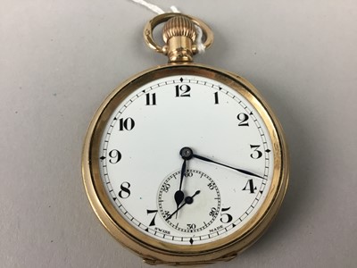 Lot 22 - A GOLD PLATED OPEN FACE POCKET WATCH