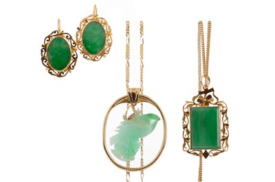 Lot 434 - TWO JADE PENDANTS AND A PAIR OF EARRINGS