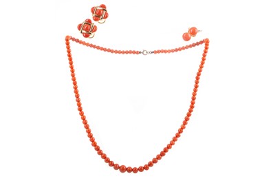 Lot 438 - TWO CORAL NECKLACES AND A PAIR OF EARRINGS