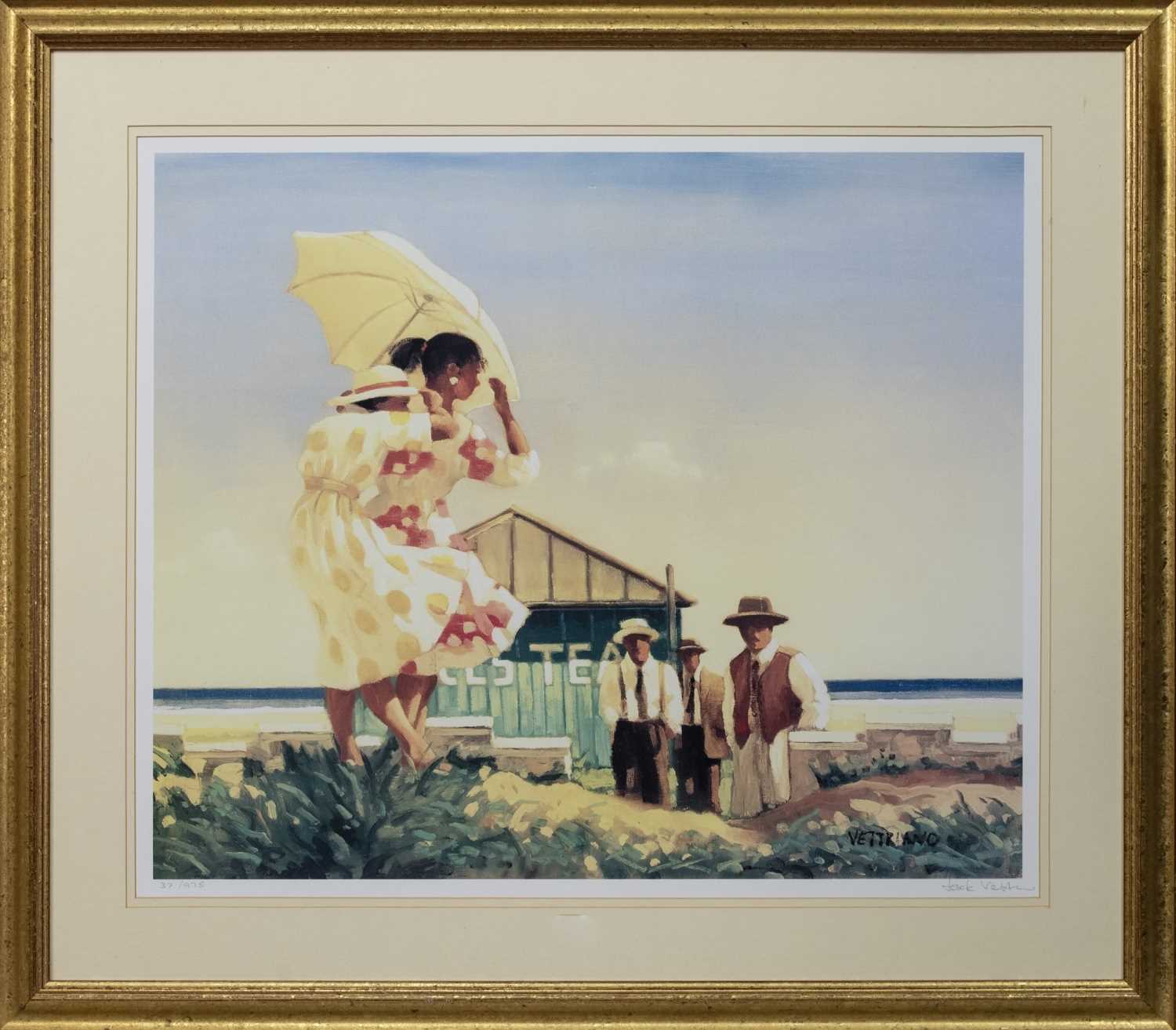 Lot 88 - A VERY DANGEROUS BEACH, A SIGNED LITHOGRAPH BY JACK VETTRIANO