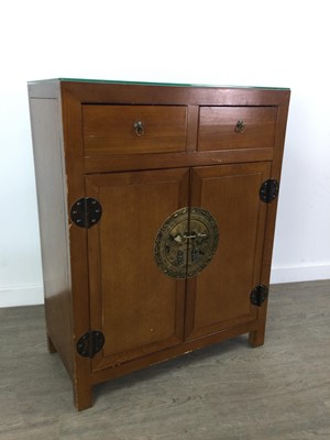 Lot 309 - A CHINESE HARDWOOD CHEST AND DISPLAY CABINET