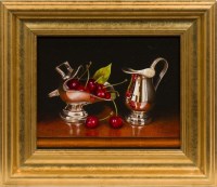 Lot 269 - * HILARY GAUCI, SILVER AND CHERRIES oil on...