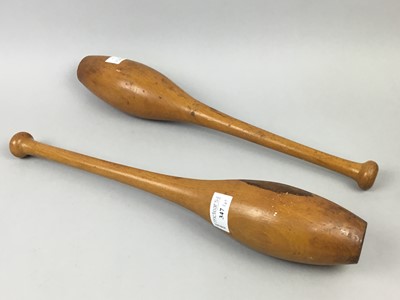 Lot 347 - A PAIR OF INDIAN CLUBS AND OTHER OBJECTS