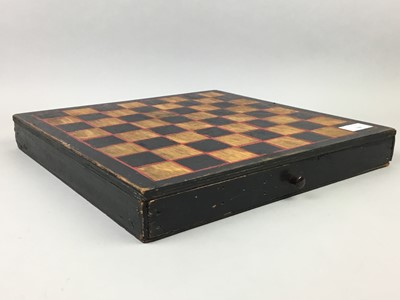 Lot 348 - A TURNED WOOD CHESS SET WITH GAMES BOARD