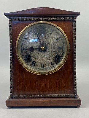 Lot 329 - A MAHOGANY GILBERT MANTEL CLOCK AND ANOTHER CLOCK