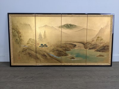 Lot 404 - A CHINESE GILDED FOUR SECTION PANEL