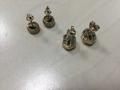 Lot 457 - TWO PAIRS OF EMERALD AND DIAMOND EARRINGS