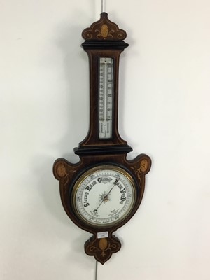 Lot 194 - A LATE VICTORIAN BAROMETER WITH THERMOMETER