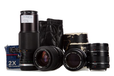 Lot 621 - THREE OLYMPUS LENSES AND A TELEPLUS CONVERTER
