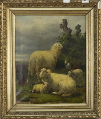 Lot 335 - SHEEP AND CHICKENS, AN OIL
