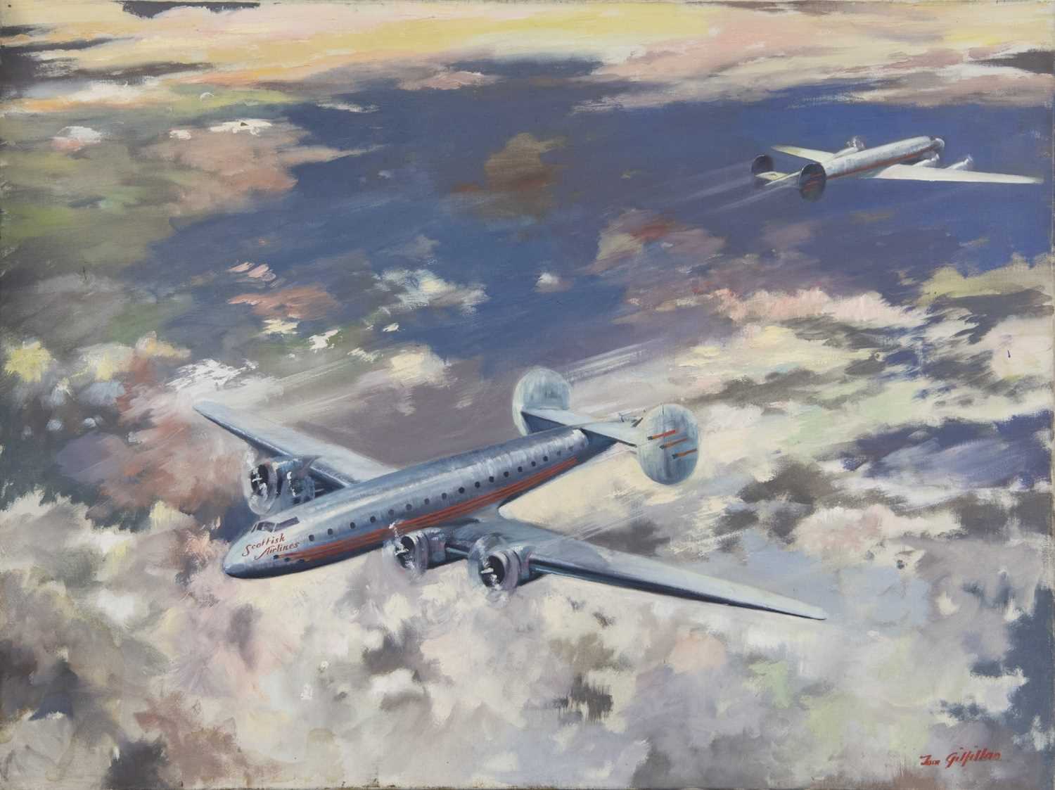 Lot 345 - SCOTTISH AIRLINES, AN OIL BY TOM GILFILLAN