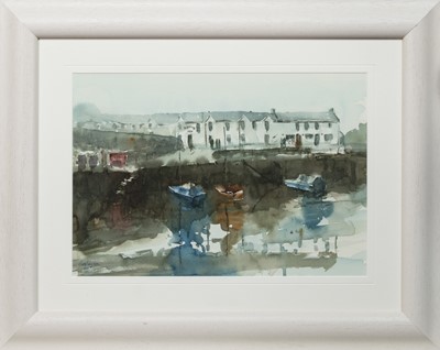 Lot 143 - DUNURE HARBOUR, A WATERCOLOUR BY IAN LEYDEN