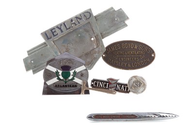 Lot 1039 - A LEYLAND ALBION ATLANTEAN REAR ENGINE COVER BADGE AND FURTHER AUTOMOBILIA
