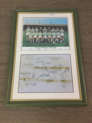 Lot 100A - A LISBON LIONS FACSIMILE SIGNED SHEET AND FRAMED PICTURES