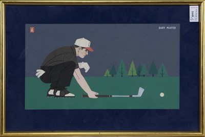 Lot 134 - THREE VIOLET BUCHAN GOLF PLAYER COLLAGES - GARY PLAYER, ARNOLD PALMER, & JACK NICKLAUS